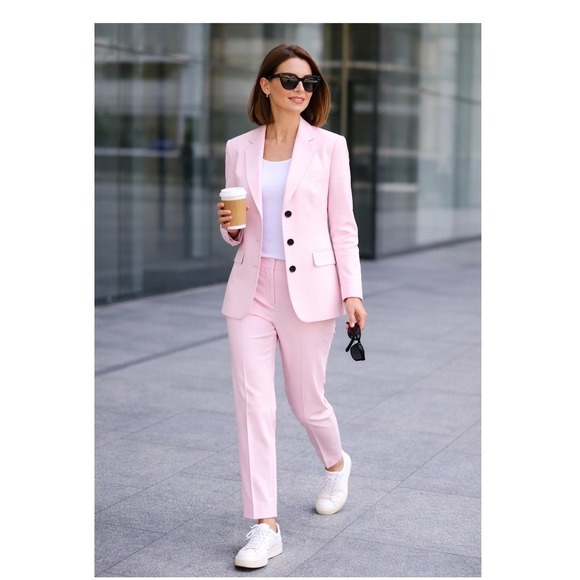 Bogner Other - Bogner Pant Suit Womens Sz 4 Pink Cotton Blend Blazer Set Preppy Designer Luxury
